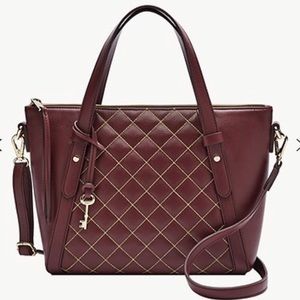 FOSSIL AVONDALE QUILTED SATCHEL WITH CROSSBODY STRAP WINE NEW WITH TAGS